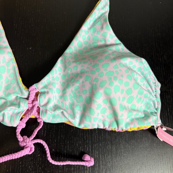 VICTORIAS SECRET Womens L Reversible Halter Bikini Swimsuit Top Animal Print NEW - Picture 2 of 5